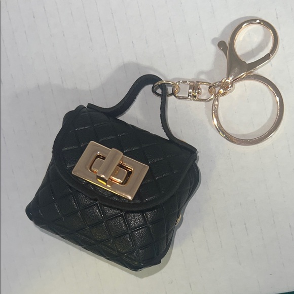 Handbags - Elegant Black Quilted Mini Bag Keychain